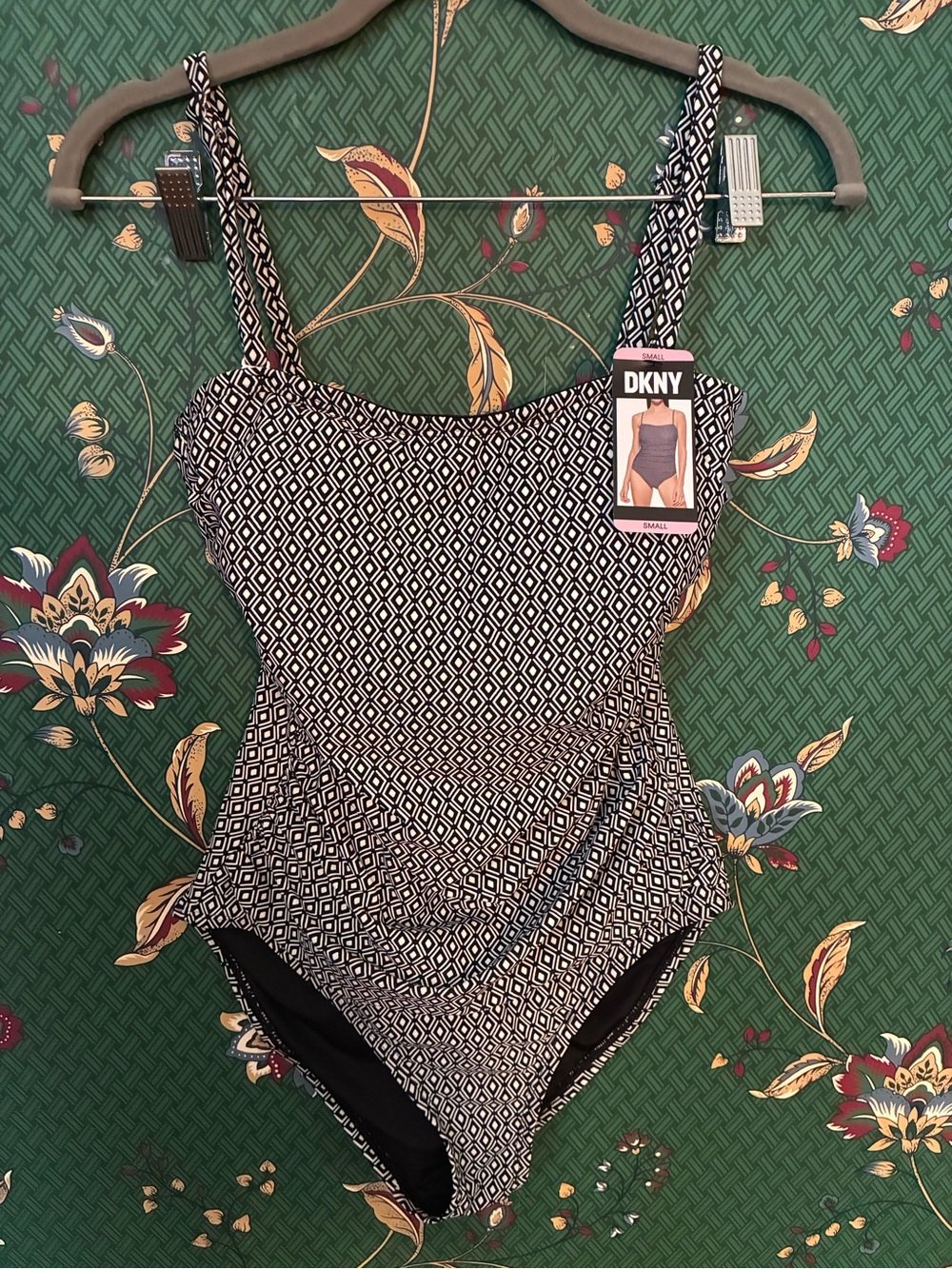 DKNY Black & White Geometric One-Piece Swimsuit - Picture 1 of 3